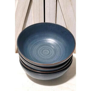 Set (5) 222 Fifth STUDIO Blue Swirl Pattern Coupe Soup / Cereal Bowls